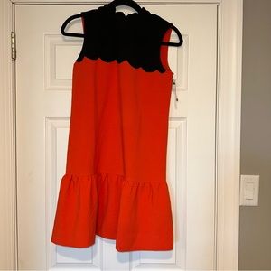 NWOT orange and black mini ruffle high neck sleeveless dress